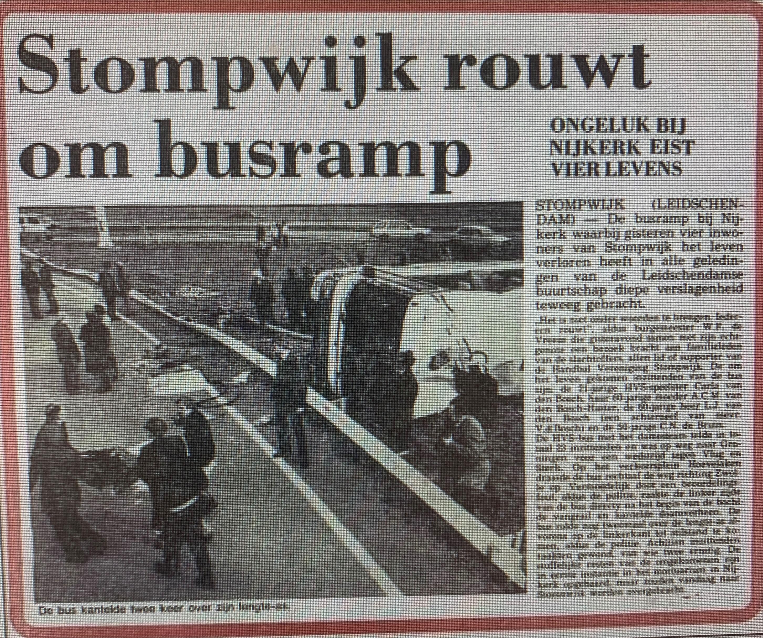 Veertig jaar na het fatale ongeluk met de spelersbus van handbalsters HVS, die Stompwijk in rouw dom